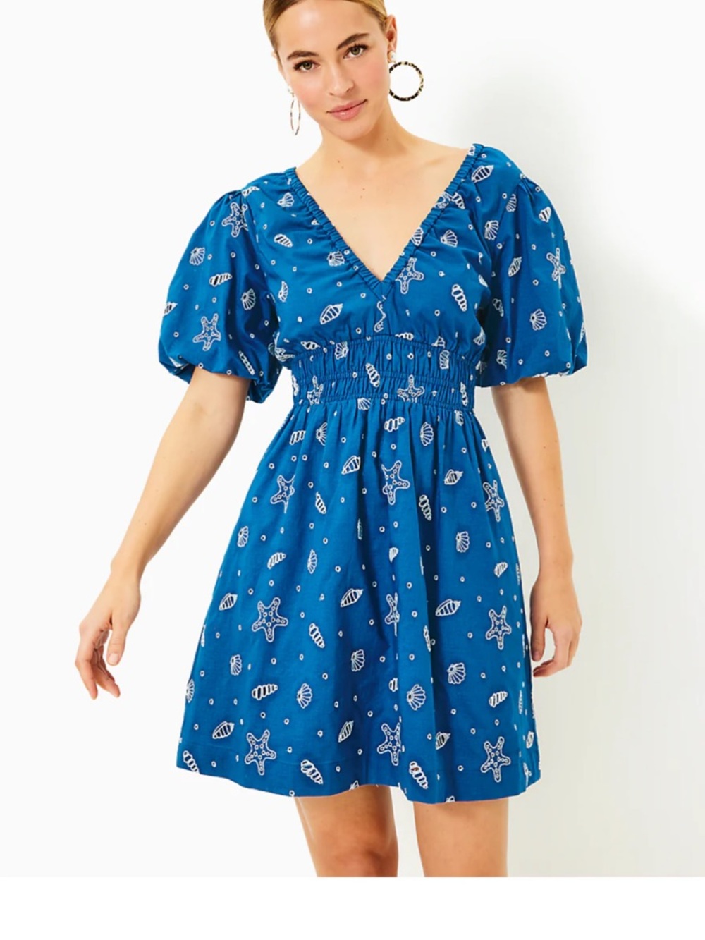 Lilly Pulitzer Kilynn Short Sleeve Dress Barton Blue Shell Collector Embroidery
